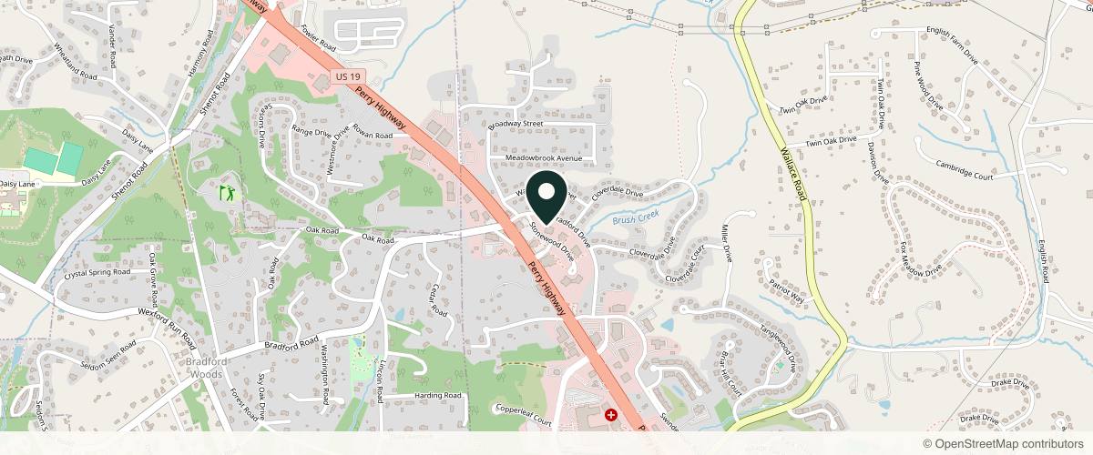 Map showing Forefront Dermatology Wexford, PA in Pittsburgh, Pennsylvania