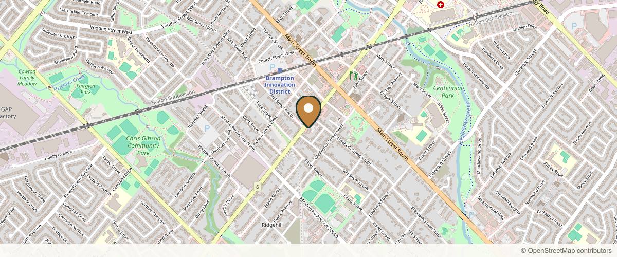 Map showing Four Corners Oral Surgery in Brampton, Ontario