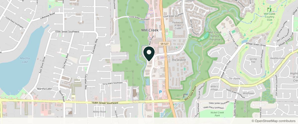 Map showing Frontier Dermatology (Mill Creek) in Seattle, Washington