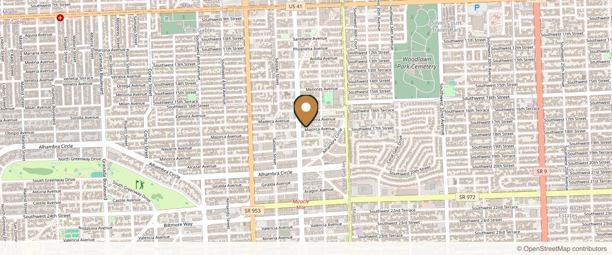 Map showing Gables Plastic Surgery: Jorge de la Pedraja, M.D. in Coral Gables, Florida