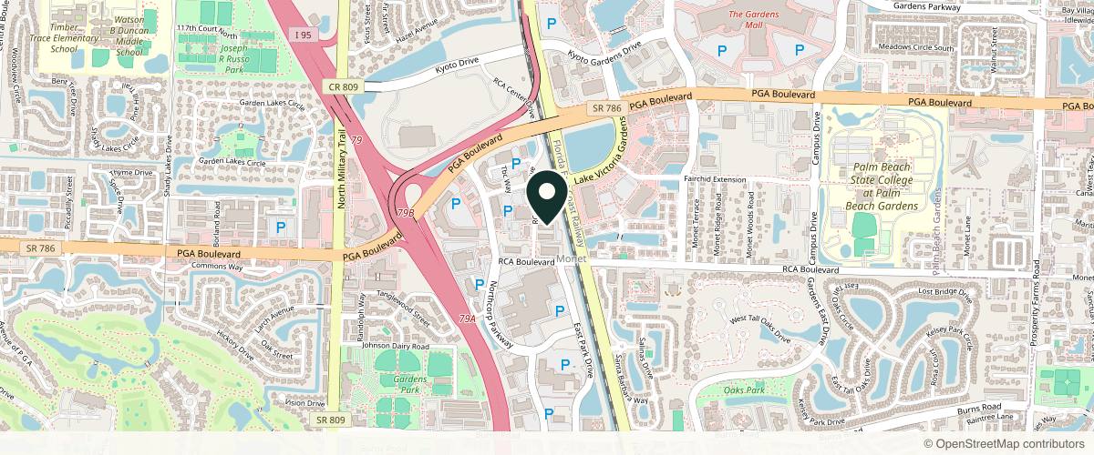 Map showing Gardens Dermatology & Cosmetic Surgery Center in West Palm Beach, Florida
