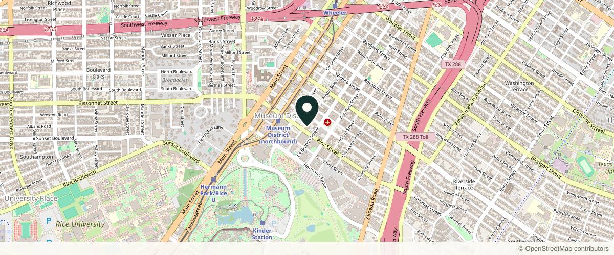 Map showing Houston Skin in Houston, Texas