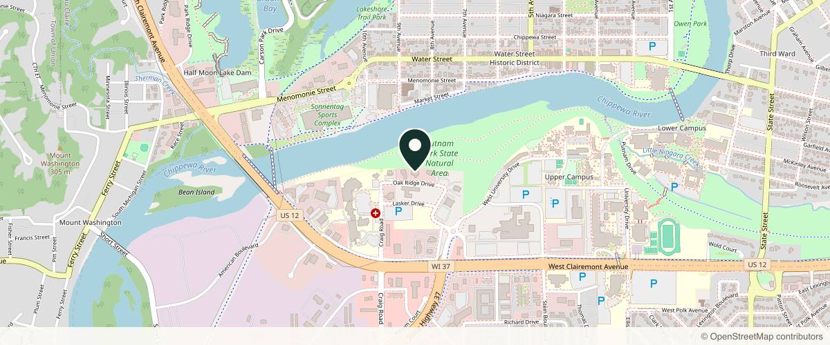 Map showing J. Clinton Merrick, MD in Eau Claire, Wisconsin