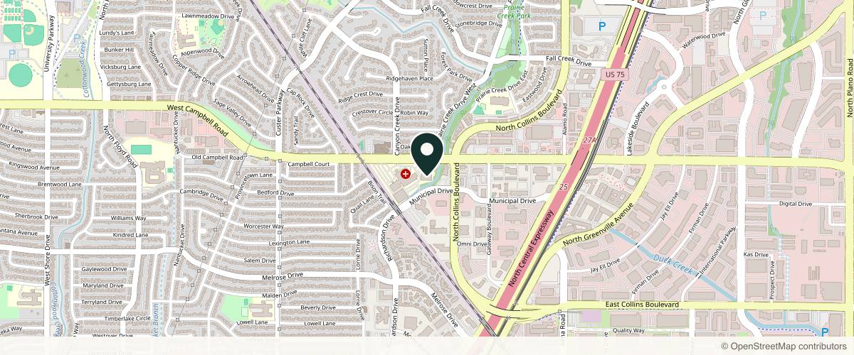 Map showing K Dermatology & Wellness Institute | Dr. Angie Koriakos | Richardson Dermatology in Plano, Texas