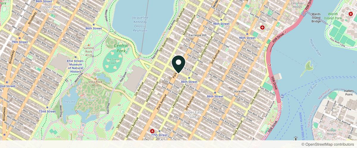 Map showing Mansher Singh, MD, FACS in New York, New York