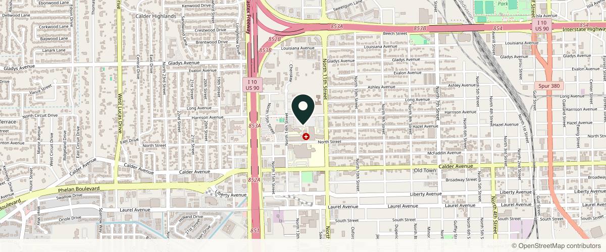 Map showing Mark Awolesi, MD in Beaumont, Texas