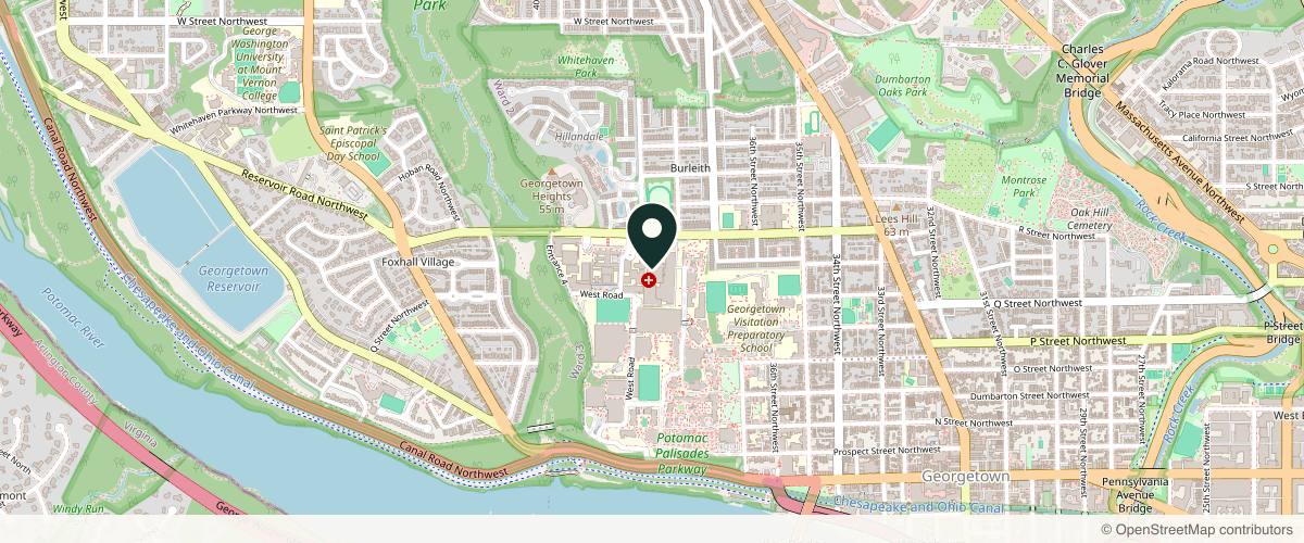 Map showing MedStar Georgetown University Hospital in Washington, District of Columbia