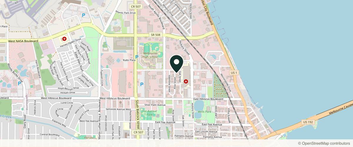 Map showing Melbourne Dermatology Center | Dr. Adam H. Wiener DO, FAOCD in Melbourne, Florida