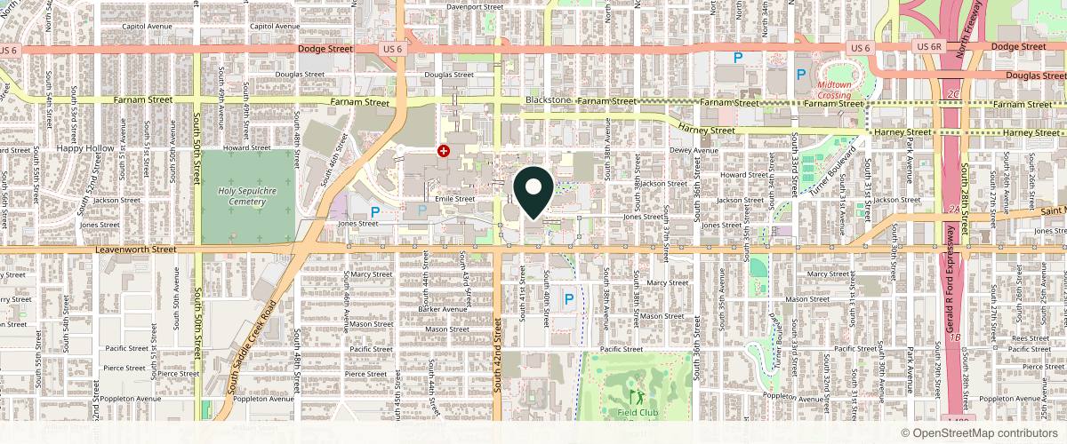 Map showing Nebraska Medicine Dermatology Clinic at Lauritzen Outpatient Center in Omaha, Nebraska