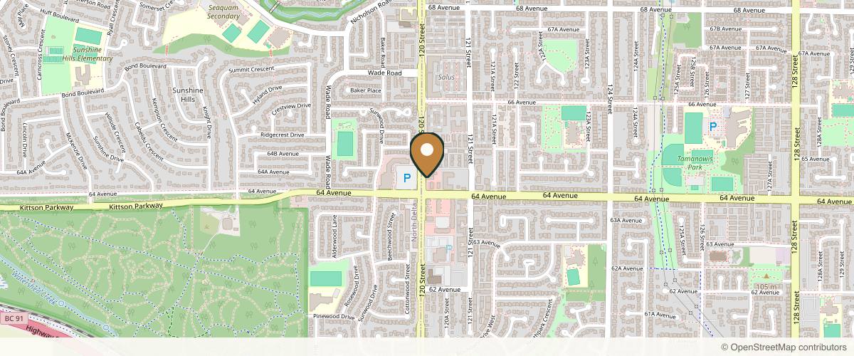 Map showing New England Oral & Cosmetic Facial Surgery in Surrey, British Columbia