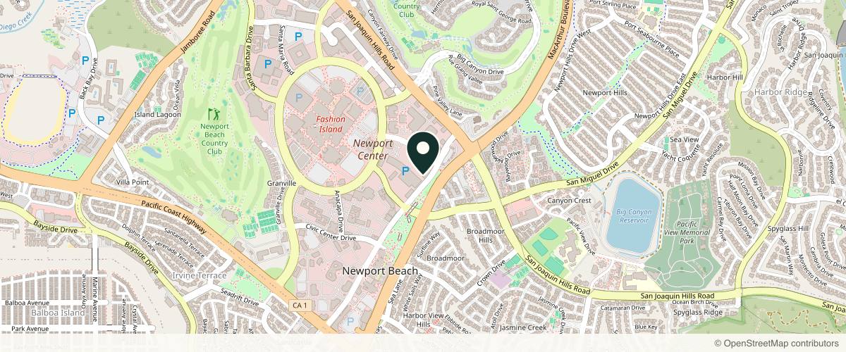 Map showing Newport Beach Dermatology and Plastic Surgery in Newport Beach, California