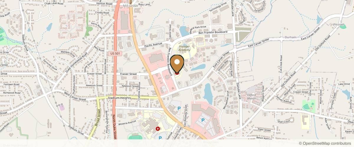 Map showing North Carolina Specialty Hospital in Durham, North Carolina
