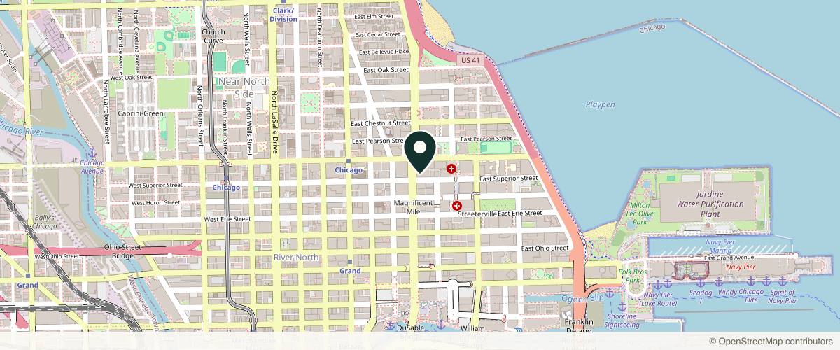 Map showing Northwestern Skin Cancer Institute in Chicago, Illinois