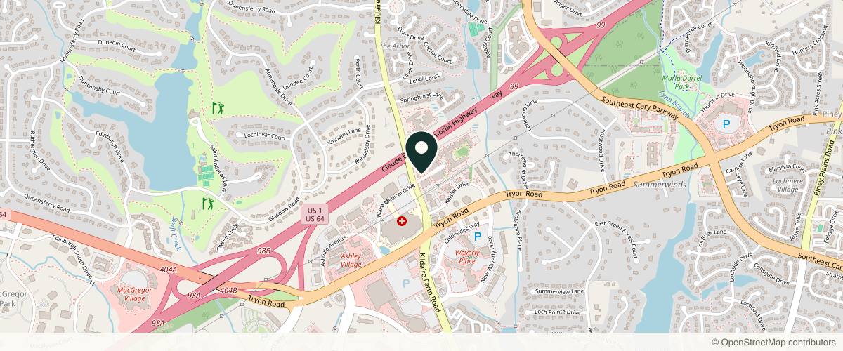 Map showing Oak City Dermatology in Cary, North Carolina