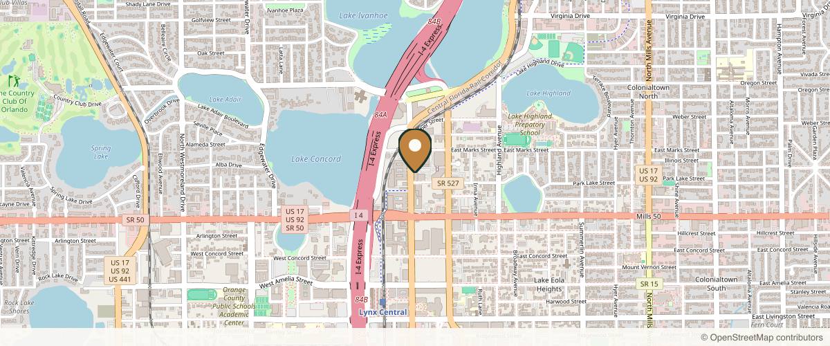 Map showing Orlando Plastic Surgery Institute in Orlando, Florida