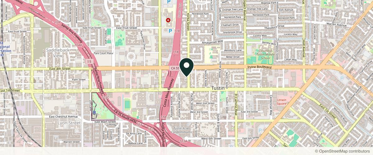 Map showing OSVI Dermatology and Surgery Institute in Irvine, California