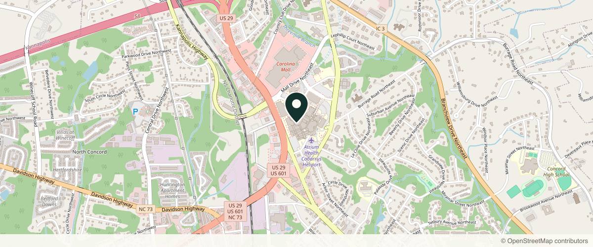 Map showing Paragon Surgical Specialists, P.A. in Concord, North Carolina