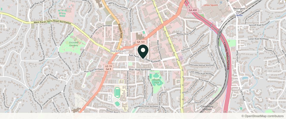 Map showing Peachtree Dermatology Associates in Atlanta, Georgia