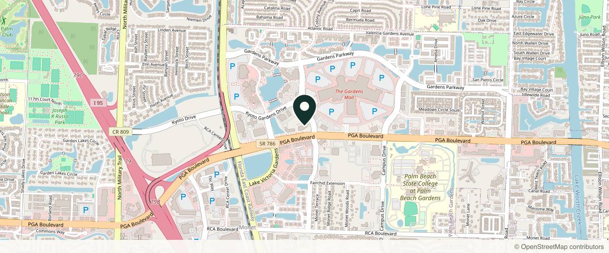 Map showing PGA Dermatology Skin & Aesthetics Center in West Palm Beach, Florida