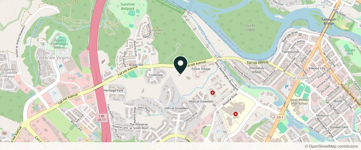 Map showing Plastic Surgery Services of Fredericksburg in Fredericksburg, Virginia