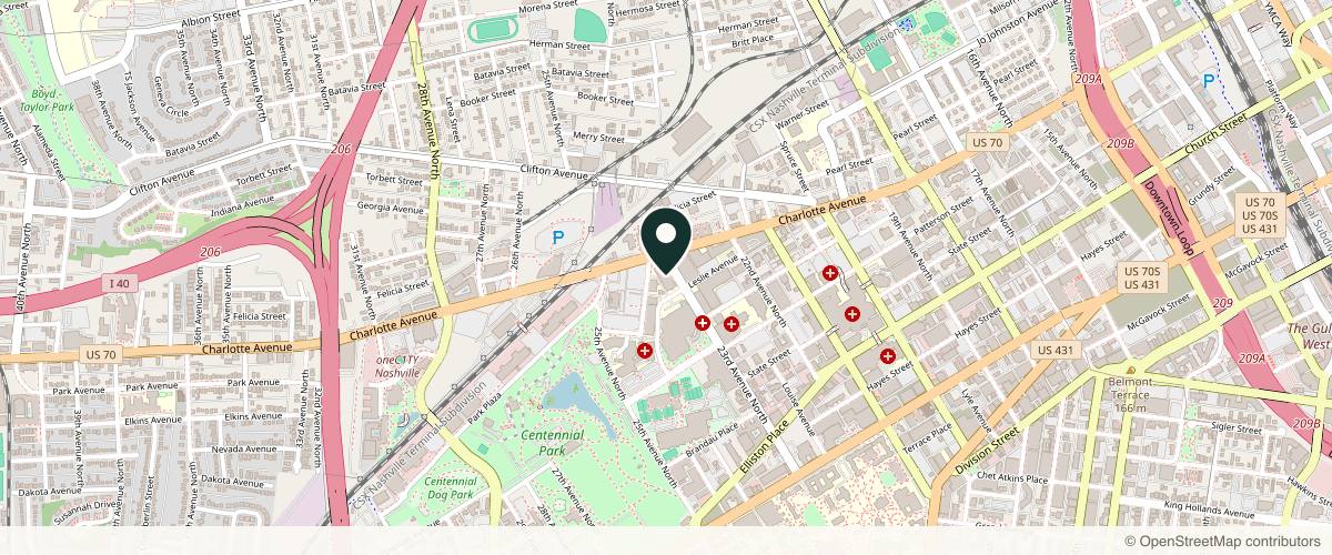 Map showing Refine Facial Plastic Surgery Nashville | Lucas Bryant, MD in Nashville, Tennessee