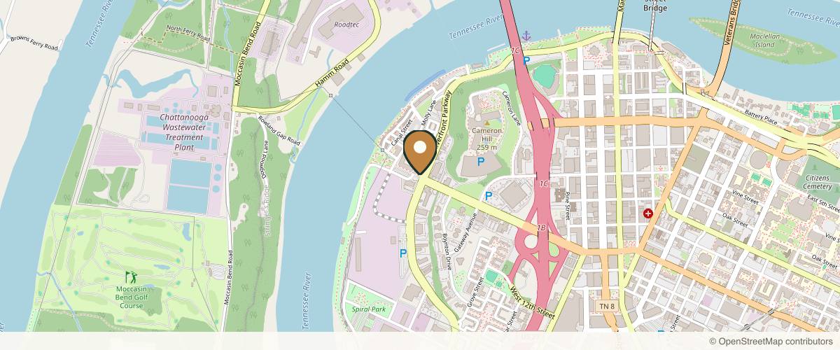 Map showing RefinedLooks Spa - Downtown Riverfront in Chattanooga, Tennessee