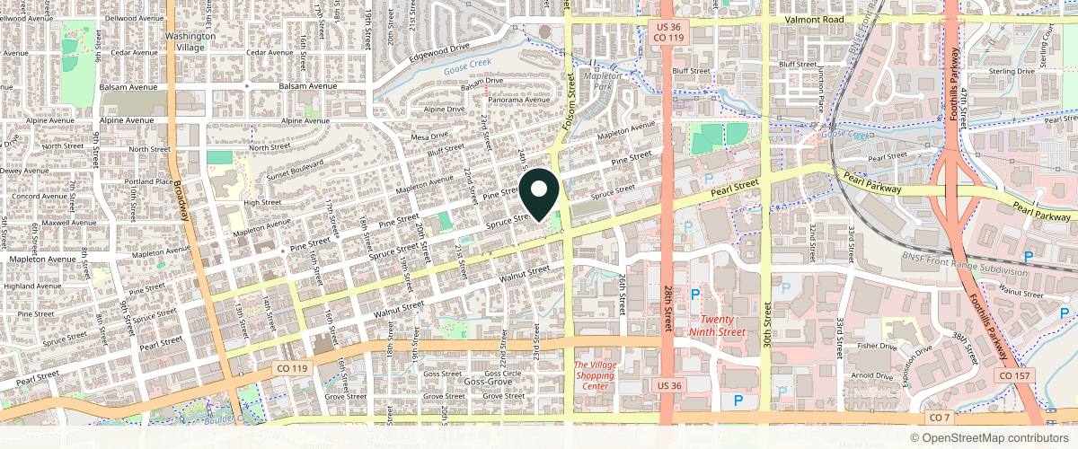 Map showing Rocky Mountain Dermatology-Lisa Scatena, MD FAAD in Boulder, Colorado