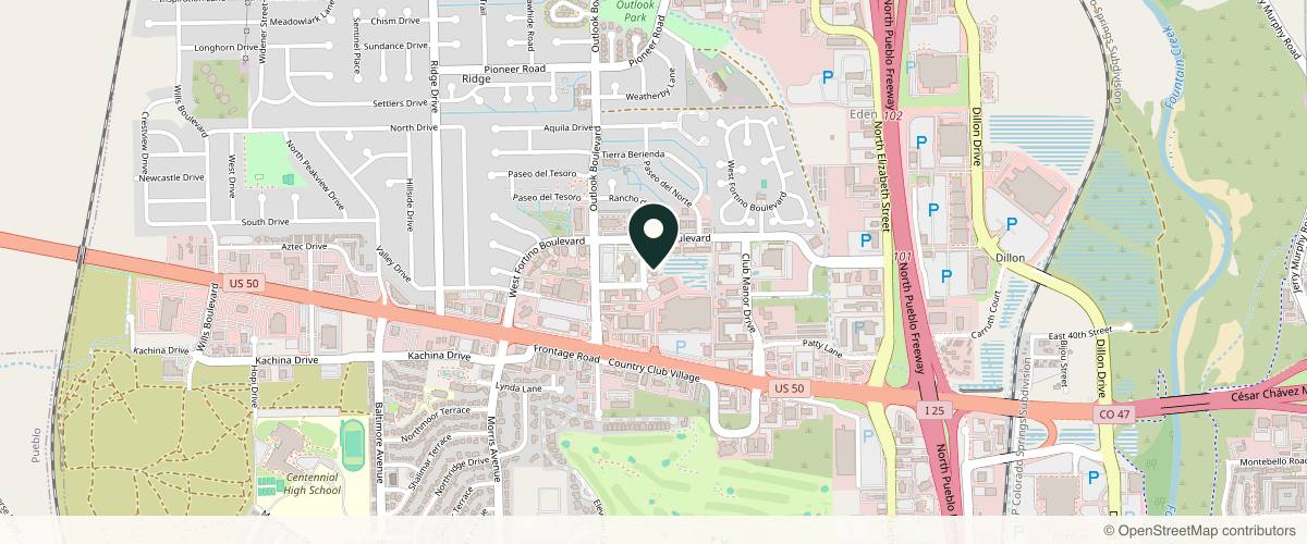 Map showing Rocky Mountain Laser and Surgery Center in Pueblo, Colorado