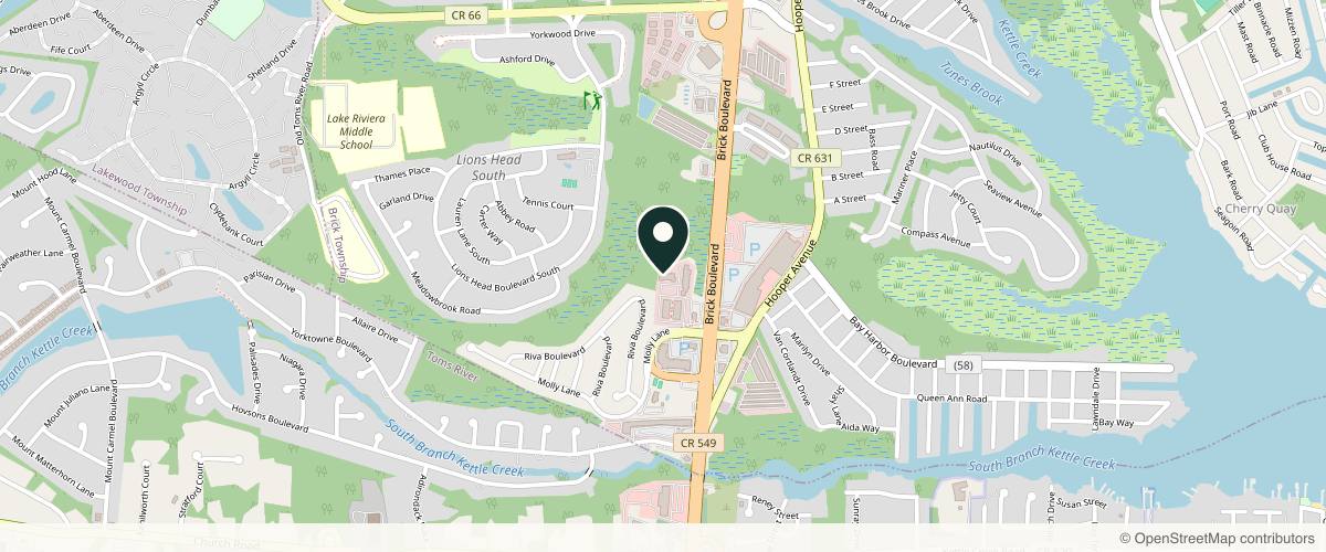 Map showing Russell L. Ashinoff, MD, FACS in Toms River, New Jersey