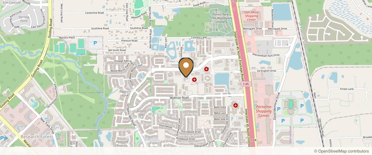 Map showing Sabrina Lahiri, MD Lahiri Plastic Surgery in The Woodlands, Texas