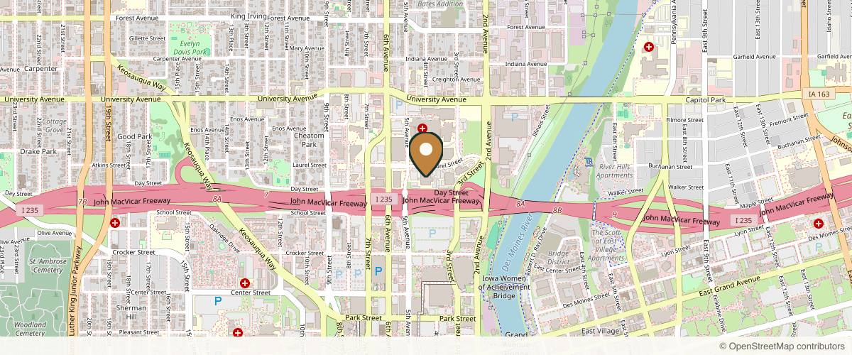 Map showing Scott Shumway, M.D. - Iowa Ortho Des Moines in Des Moines, Iowa