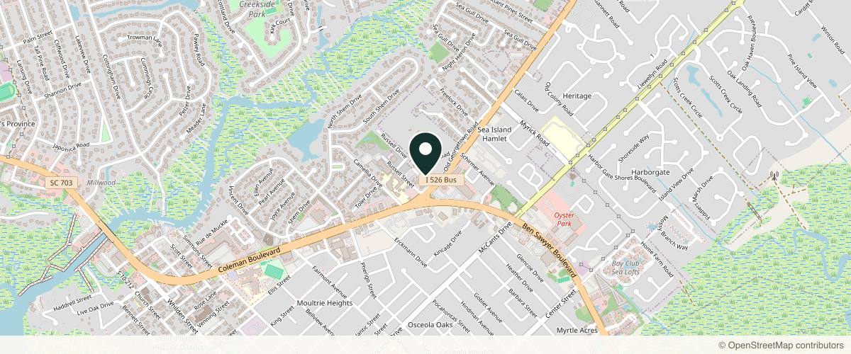 Map showing Sheperd Integrative Dermatology in Charleston, South Carolina