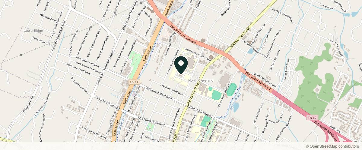 Map showing Skin Cancer & Cosmetic Dermatology Center - Cleveland in Chattanooga, Tennessee