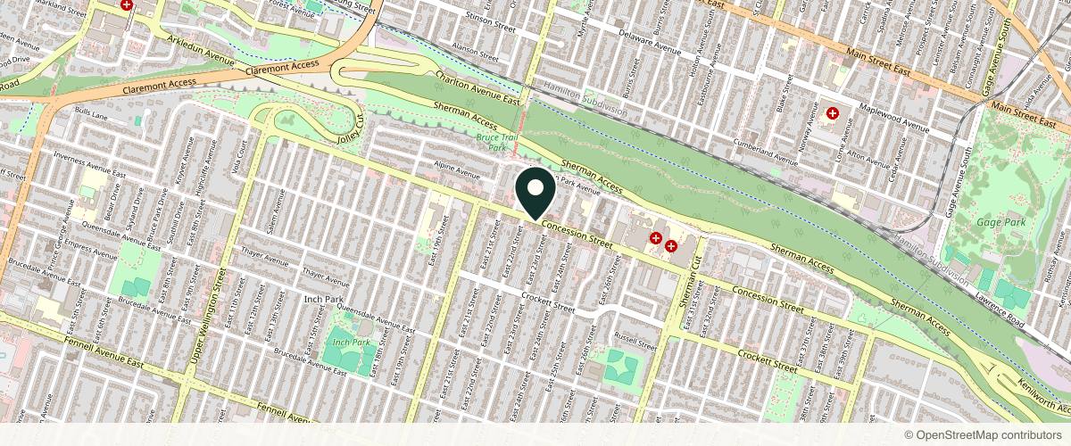 Map showing SKYN Med Spa in Hamilton, Ontario