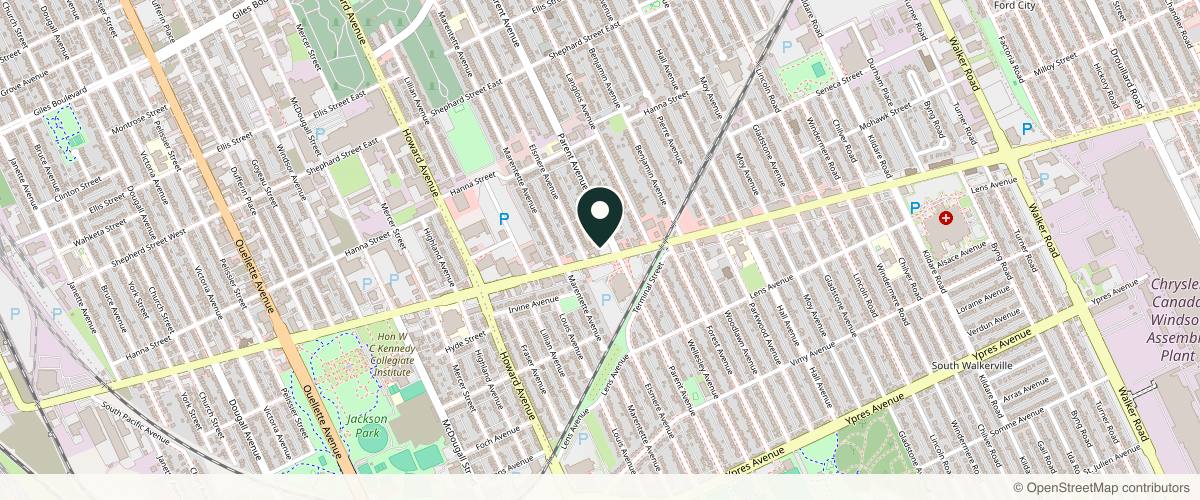Map showing Southwestern Oral & Maxillofacial Surgical Centres in Windsor, Ontario