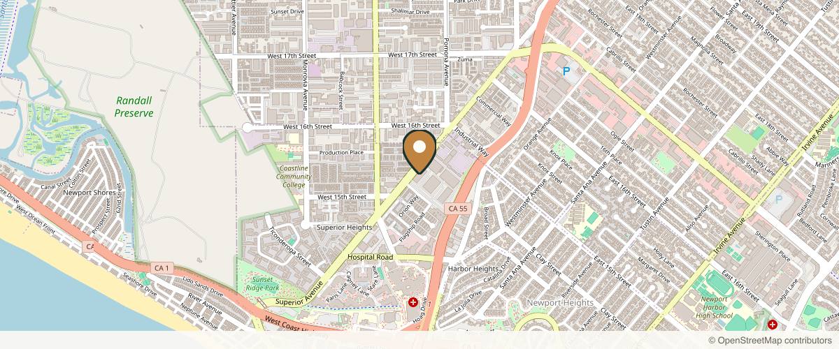Map showing SSK Plastic Surgery in Newport Beach, California