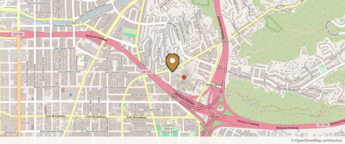 Map showing Stepanyan Surgical Arts Center in Glendale, California