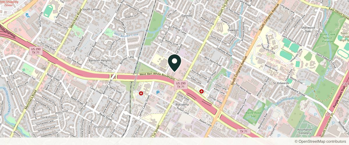 Map showing Steven E. Rasmussen, MD, FAAD / ARC Dermatology & OLINO Medical Aesthetics in Austin, Texas