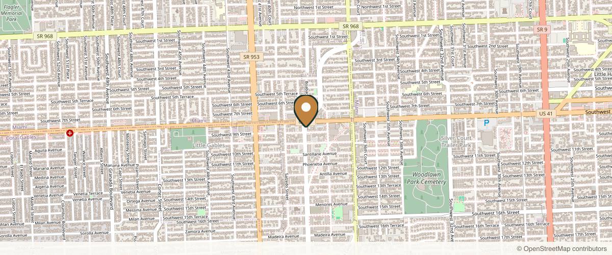 Map showing Sunset Plastic Surgery in Coral Gables, Florida