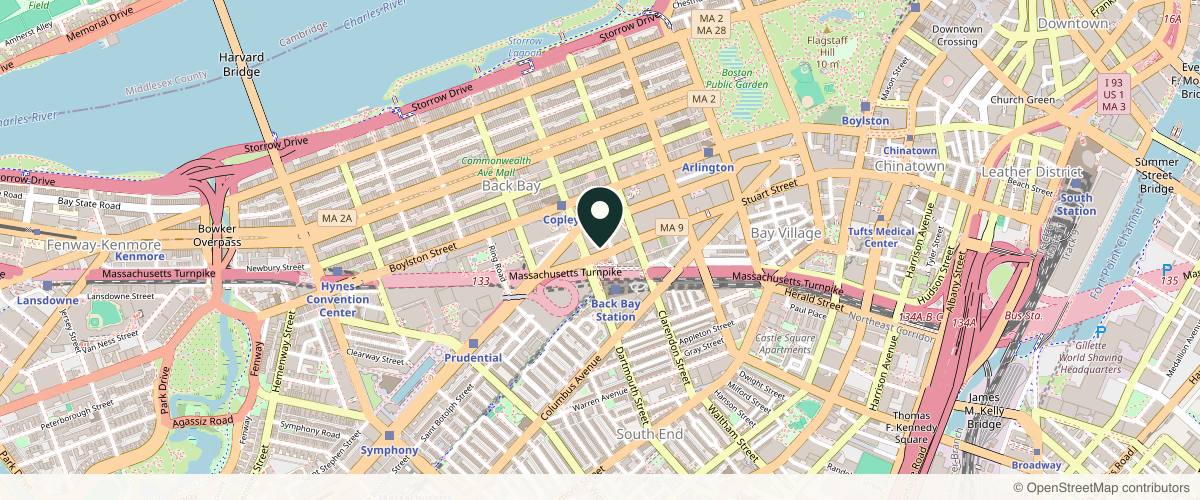 Map showing The Dermatology Institute of Boston in Boston, Massachusetts