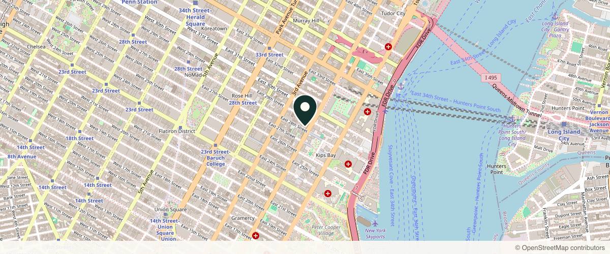 Map showing The Dermatology Specialists - Kips Bay in New York, New York