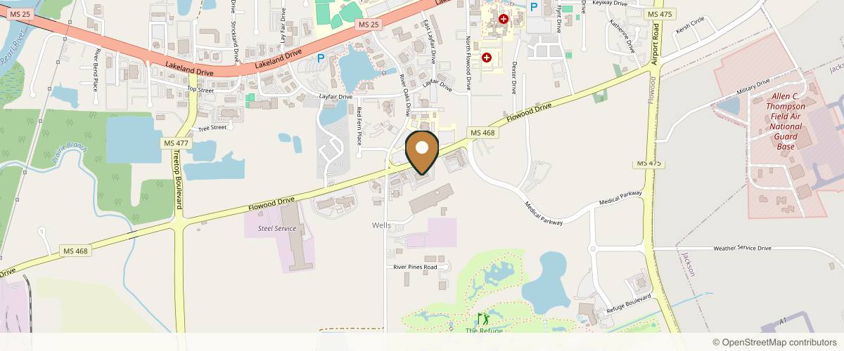 Map showing The Face & Body Center in Jackson, Mississippi