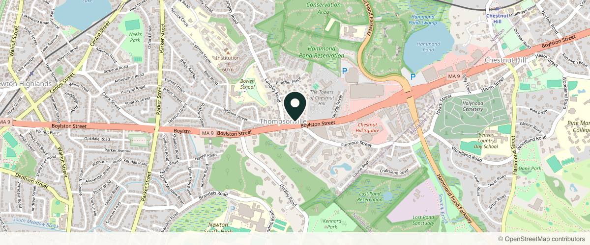 Map showing The Spiegel Center in Newton, Massachusetts