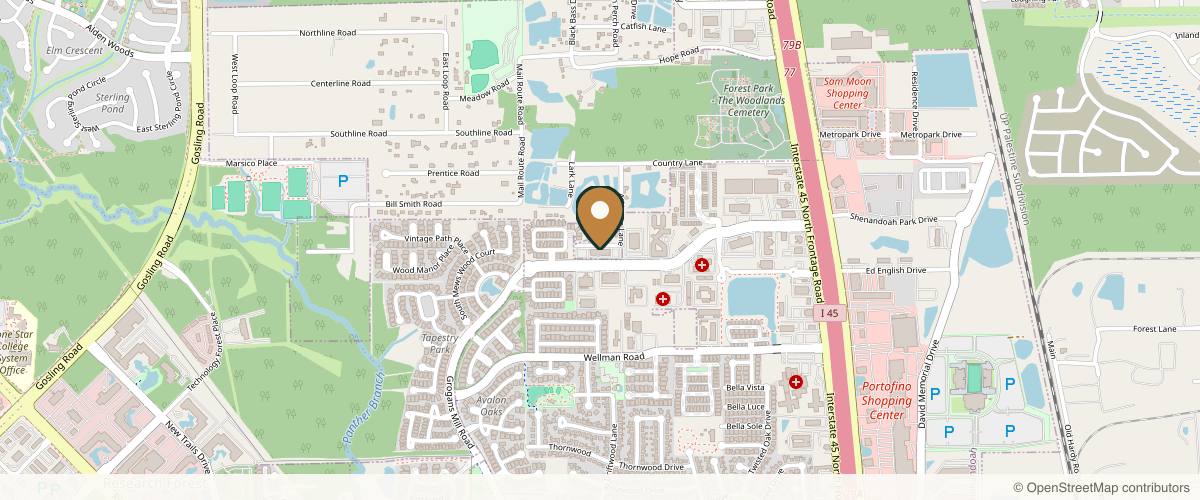 Map showing The Woodlands Plastic Surgery in The Woodlands, Texas