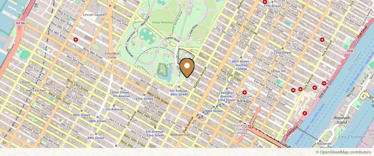 Map showing Top Surgery Specialists of NYC in Manhattan, New York