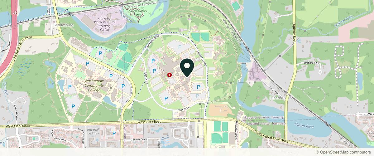 Map showing Trinity Health Academic Dermatology Center in Ann Arbor, Michigan