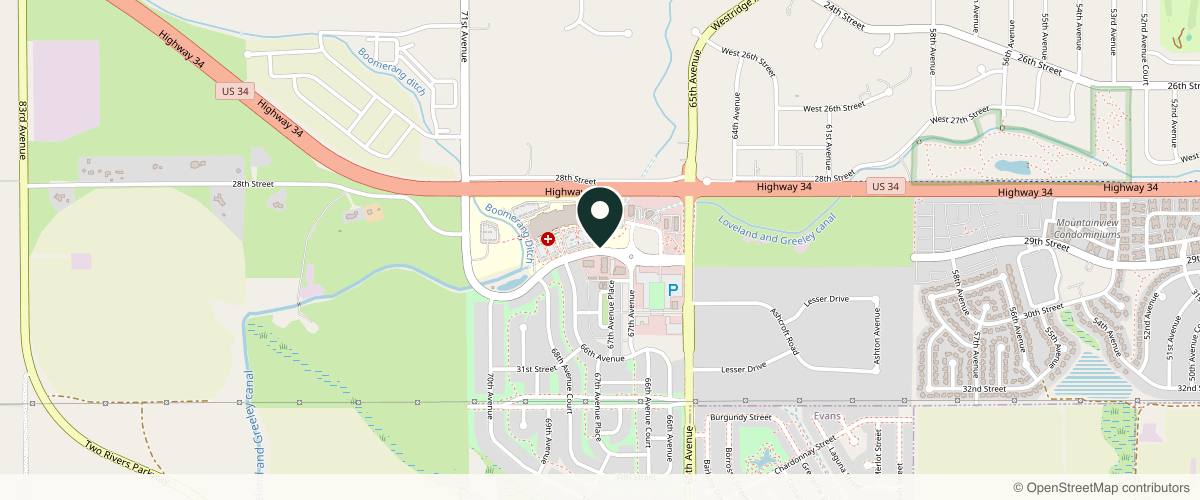 Map showing UCHealth Surgical Clinic - Greeley in Greeley, Colorado