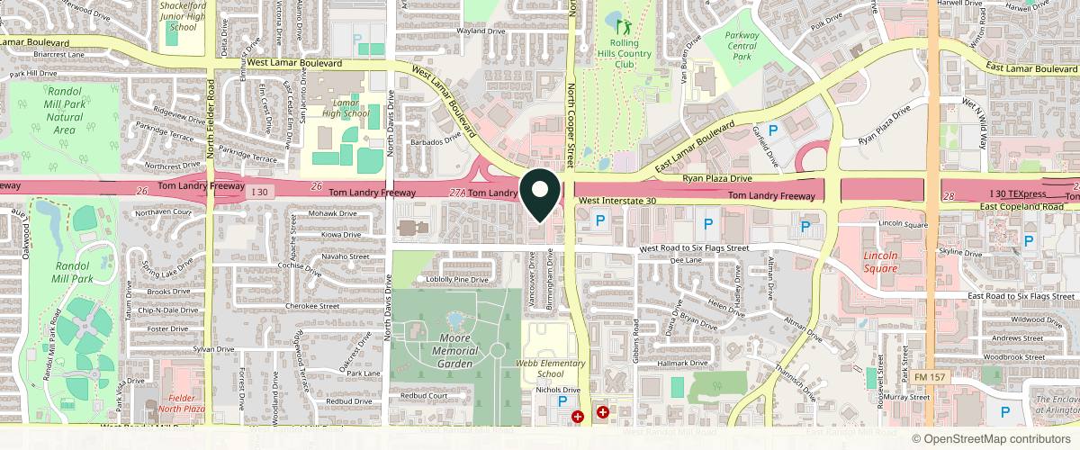Map showing U.S. Dermatology Partners Arlington in Arlington, Texas
