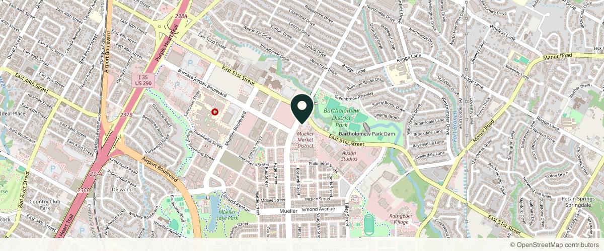 Map showing U.S. Dermatology Partners Austin Mueller in Austin, Texas