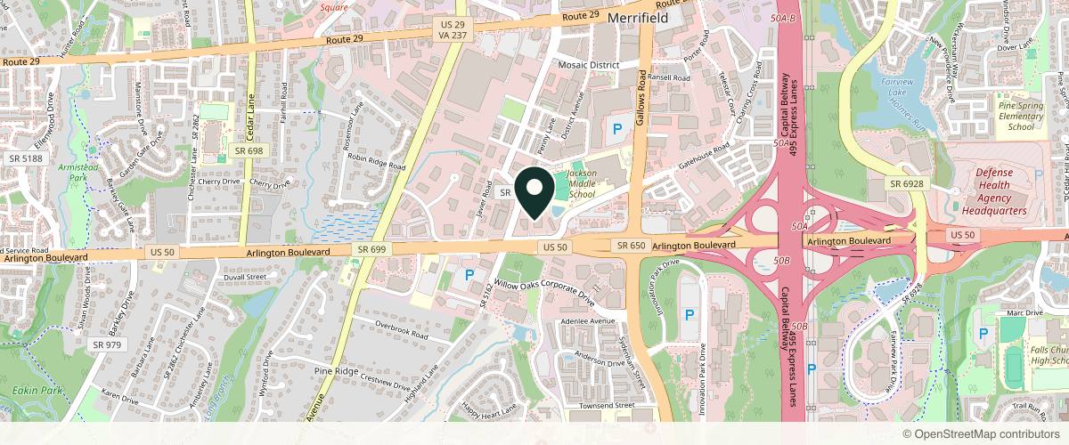 Map showing U.S. Dermatology Partners Fairfax in Fairfax, Virginia